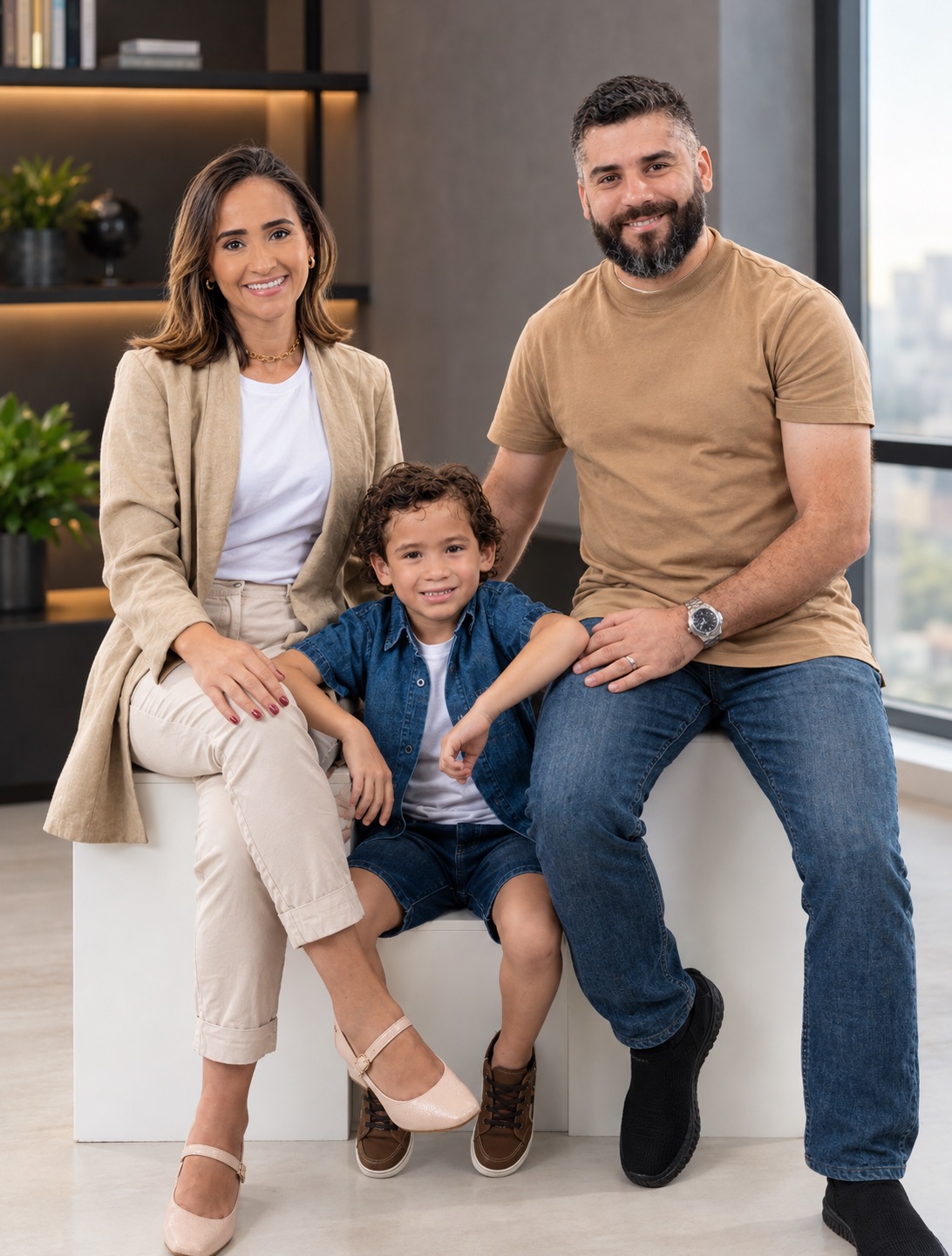 Os sócios da RET com o filho, no escritório